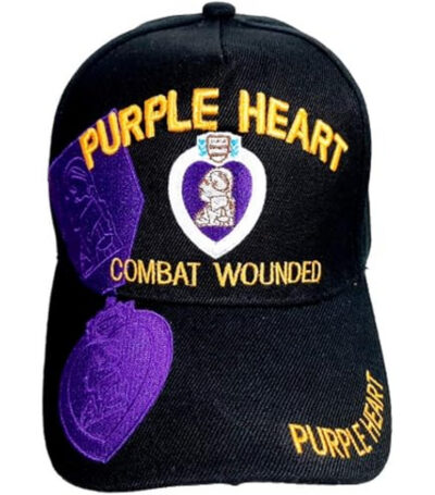 Black Purple Heart Combat Wounded shadow hat with gold lettering and purple embroidery