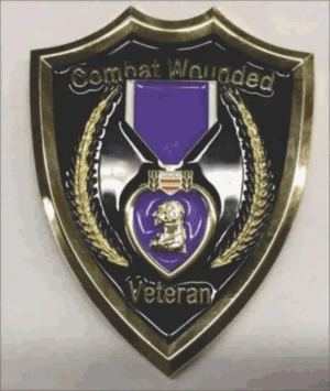 Combat Wounded Veteran badge with medal symbol.