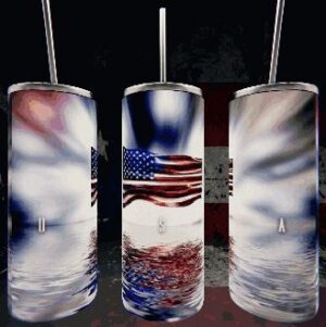 American flag design on three tumblers.