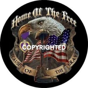 Eagle, flag, and text honoring the brave.