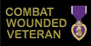 Combat Wounded Veteran text with medal.