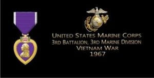 Purple Heart medal and Marine Corps insignia.