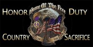Eagle with American flags and patriotic words.