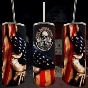 Patriotic tumblers with American flag design.