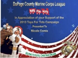 Toys for Tots appreciation certificate with Santa.