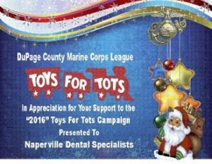 Toys for Tots appreciation certificate with Santa.