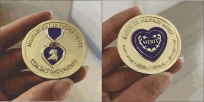 Military medal with heart-shaped emblem.