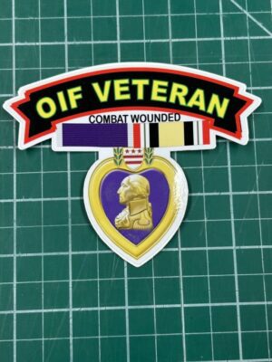 OIF Veteran combat wounded badge on grid.