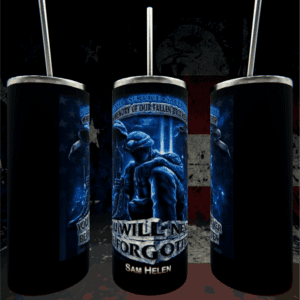 Three tumblers with military tribute design.