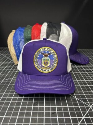 Air Force hats in various colors displayed.
