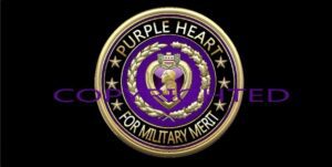 Purple Heart military merit award emblem.