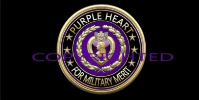 Purple Heart military merit award emblem.