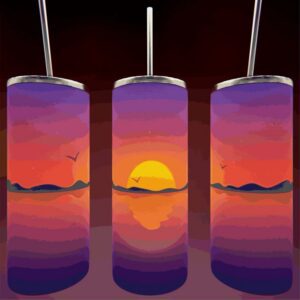 Sunset-themed tumblers with straws.