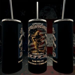 Three tumblers with soldier-themed design.