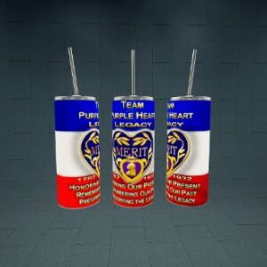 Three patriotic-themed tumblers with straws.