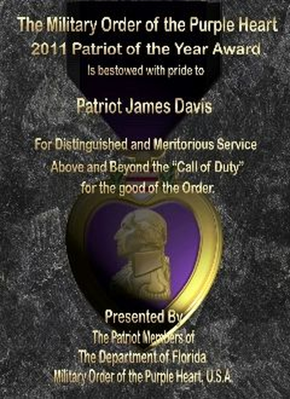 Black Marble Patriot of the Year Award Plaque