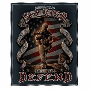 American soldier with flag-themed background design.