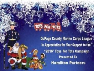 Toys for Tots campaign appreciation certificate.