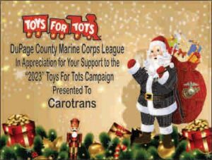 Santa with Toys for Tots appreciation sign.