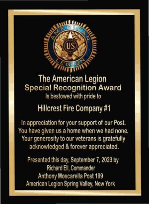 American Legion award to Hillcrest Fire Company.