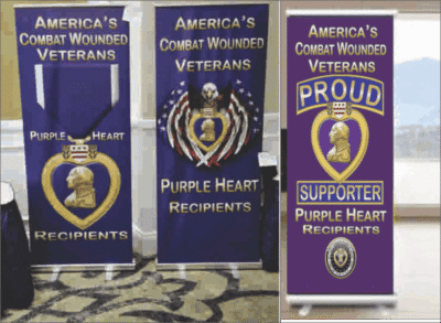 Banners honoring America's combat wounded veterans.