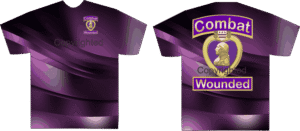 Purple shirt with "Combat Wounded" design.