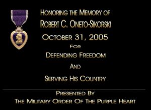 Purple Heart award honoring a fallen soldier.
