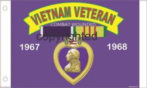 Vietnam Veteran flag with Purple Heart medal.