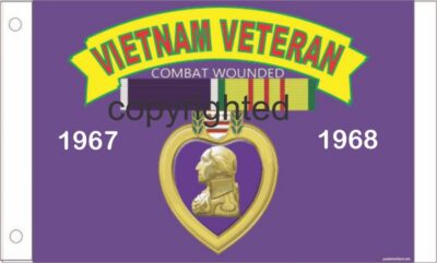 Vietnam Veteran flag with Purple Heart medal.