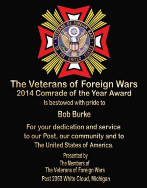 Veterans of Foreign Wars award plaque.