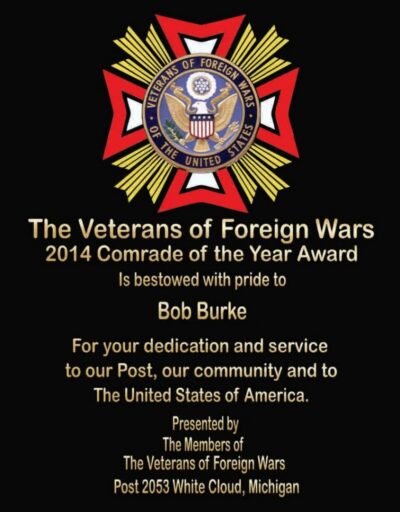 Veterans of Foreign Wars award plaque.