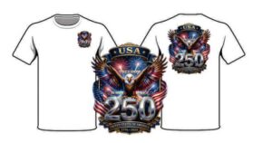 T-shirt with eagle and USA 250 design.
