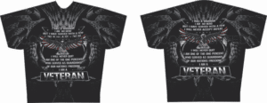 Black veteran-themed graphic T-shirt design.