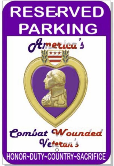 Reserved parking for combat wounded veterans sign.