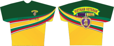 Green and yellow Vietnam veteran shirt design.