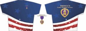 Veteran-themed shirt with stars and stripes.