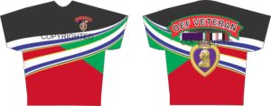 OEF veteran shirt with colorful stripes design.