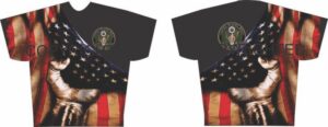 Patriotic shirts with American flag design.