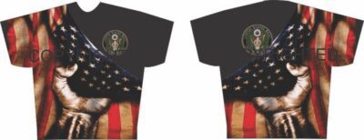 Patriotic shirts with American flag design.