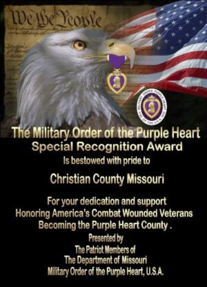 Eagle with Purple Heart and American flag.