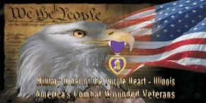Eagle with Purple Heart and American flag.