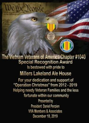 Eagle with Vietnam Veterans award certificate.