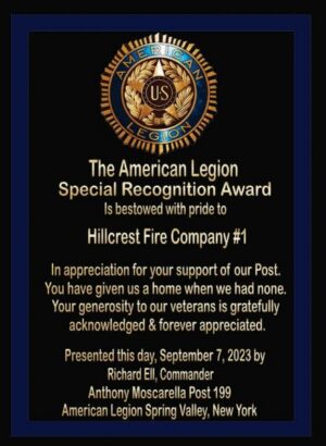 American Legion Special Recognition Award plaque.