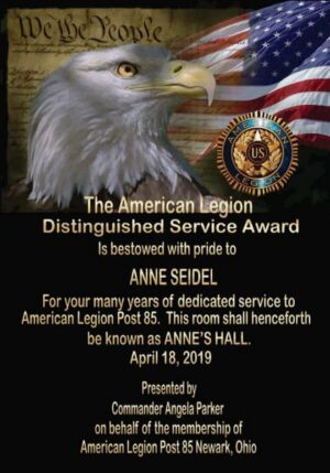 American Legion Distinguished Service Award certificate.