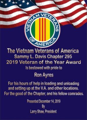 Vietnam Veterans of America award certificate.