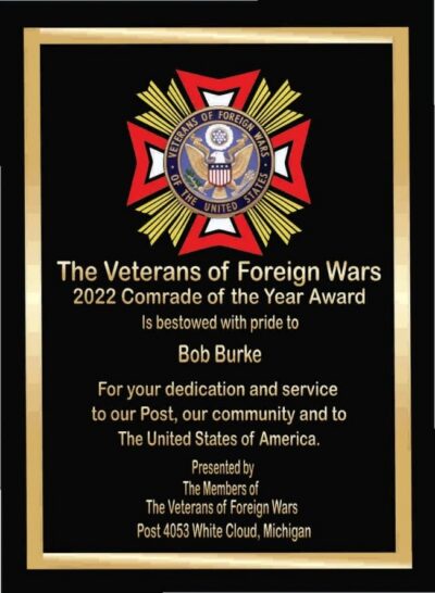Veterans of Foreign Wars award plaque.