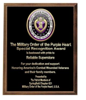 Plaque for Military Order of Purple Heart.