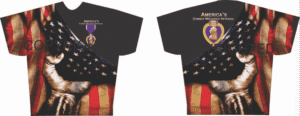 Veteran-themed shirt with American flag design.