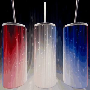 Red, white, blue gradient tumblers with straws.