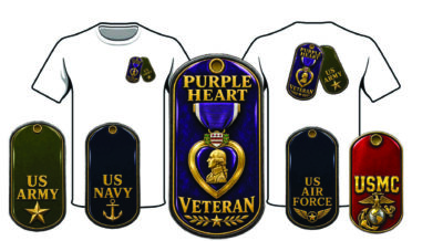 T Shirt Crossed Dog Tags Purple Heart Full Medal